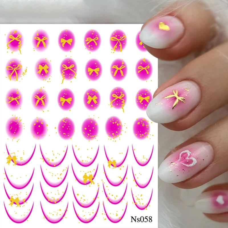 3D Schleifen Nagelsticker – Elegante Gold- & Farbbögen für French & Sommerdesigns