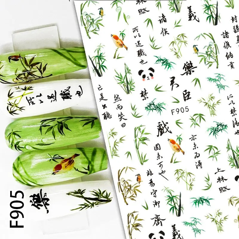 3D Nail Sticker – Tropische Blätter & Linien Design Schwarz & Weiß