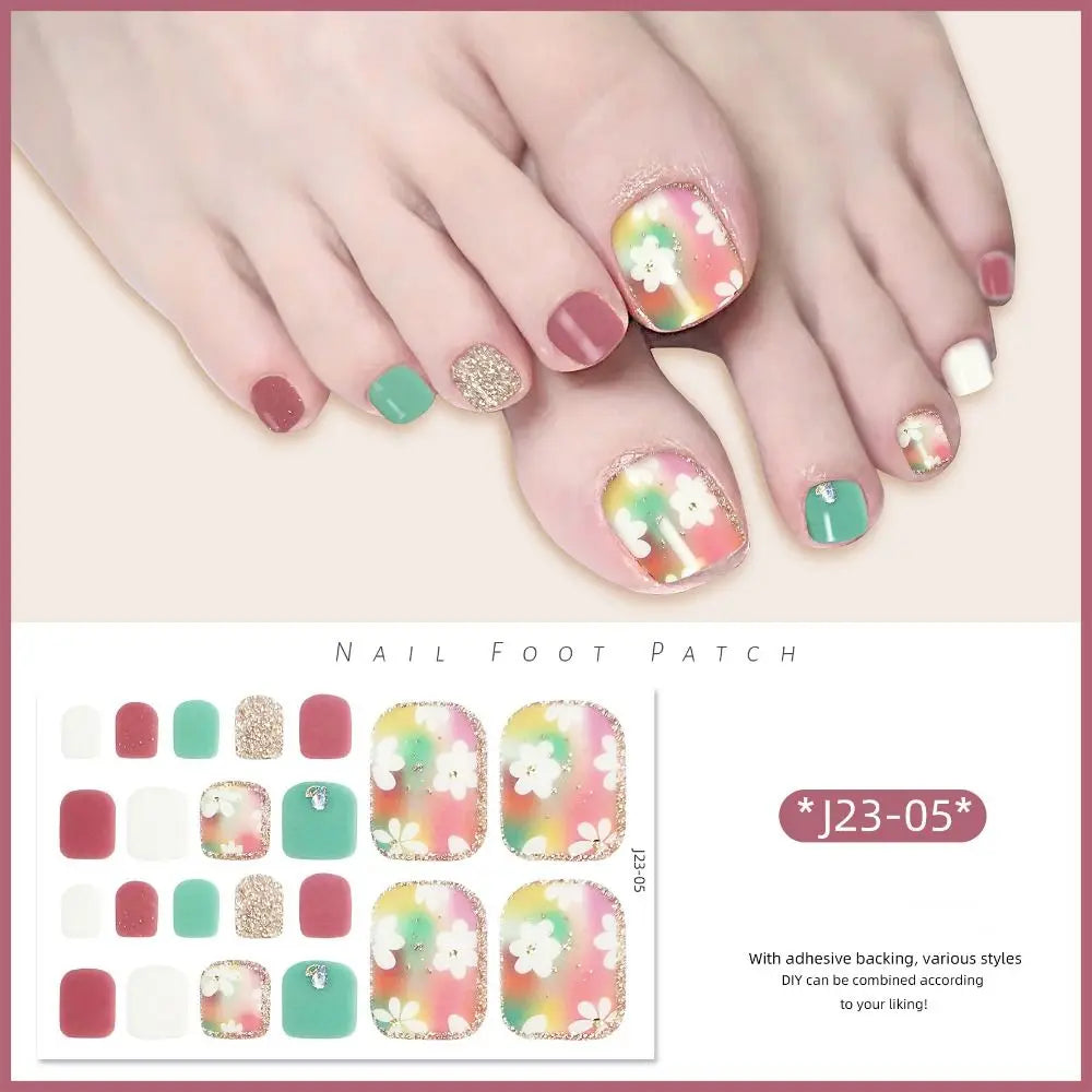 Abziehbare Fußnagelsticker – 22-teiliges Set für Modebewusste Pediküre mit Glanz-Effekt