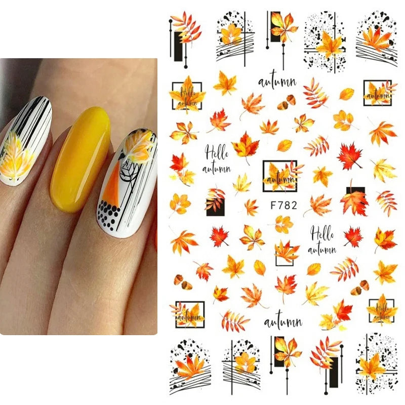 3D Nail Sticker – Tropische Blätter & Linien Design Schwarz & Weiß