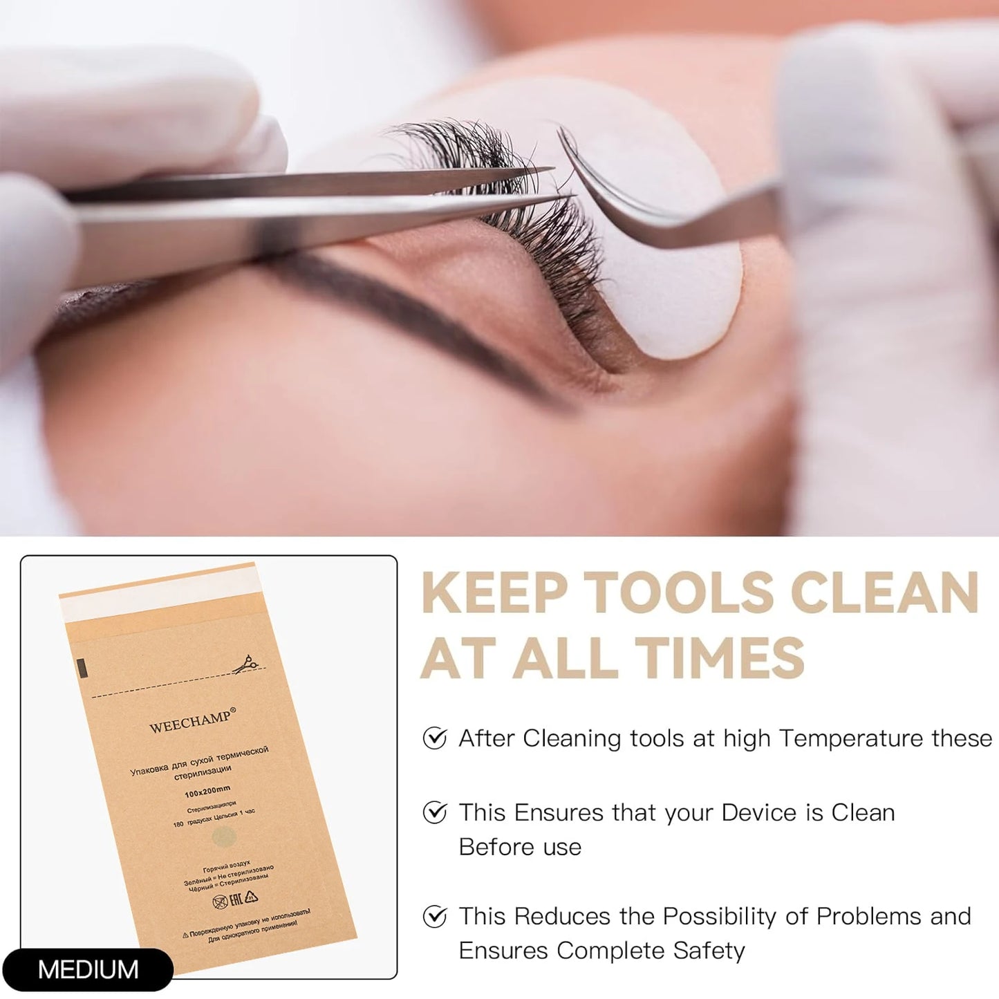 Sterilisationsbeutel für Nagel- & Tattoo-Instrumente – 100 Stück | Kraftpapier