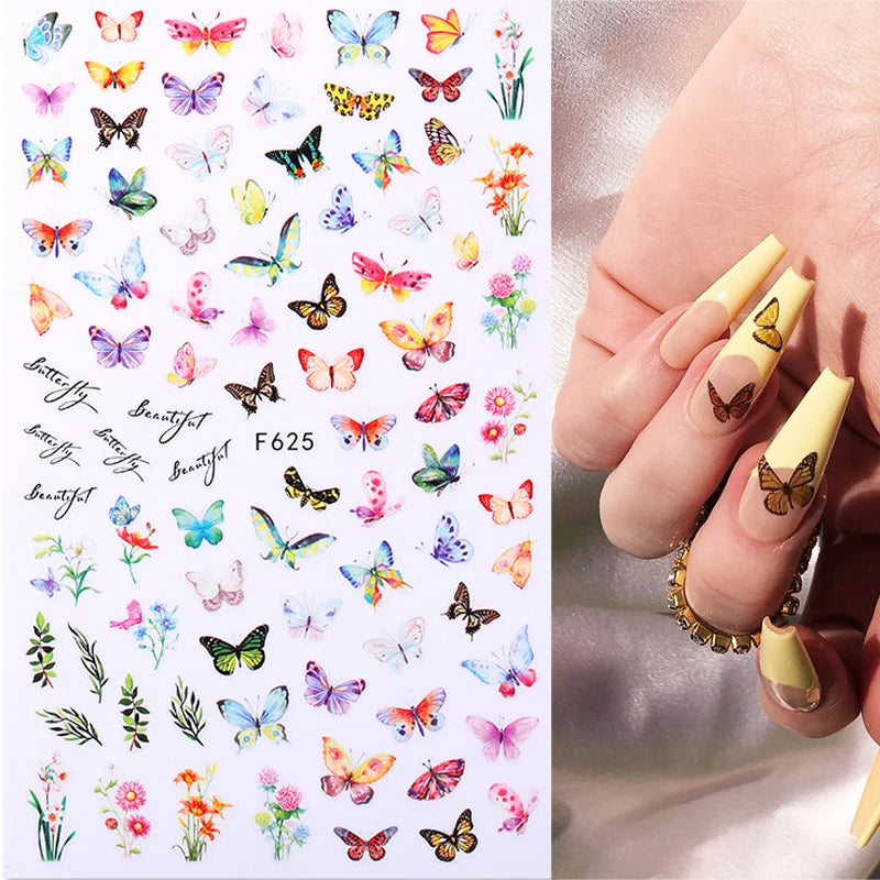 1PCS New 3D Devil's Eye Snake Nail Stickers Nail Art Decoration Black White Flowers Leaves Sticker Nail Art Decals Nail Parts