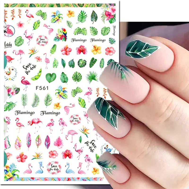 3D Nail Sticker – Tropische Blätter & Linien Design Schwarz & Weiß