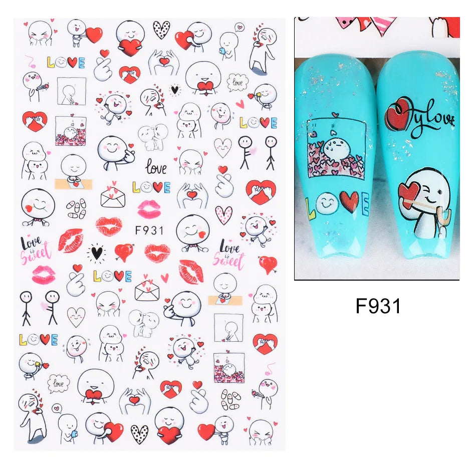 Love & Heart Valentine's Day Nail Stickers – Schwarz Weiß 3D Aufkleber