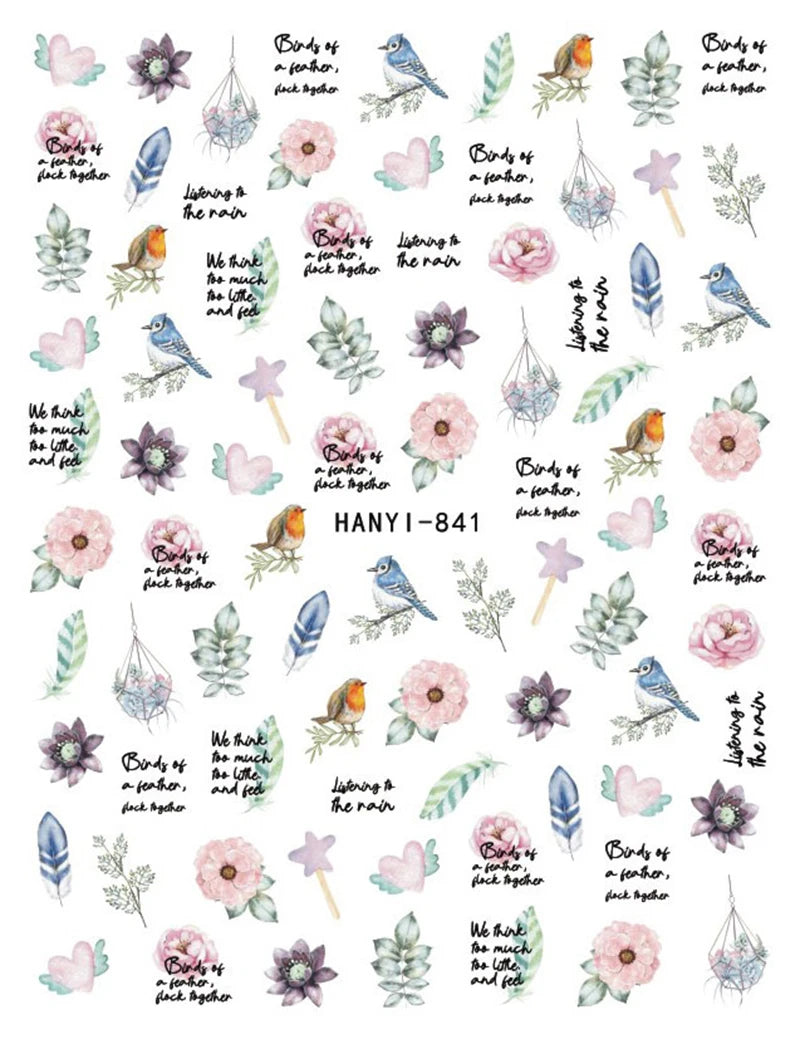 3d Nail Art Stickers Purple Lavenders Bunch Flowers Girls Rabbits Butterflys Decals For Nails Tips Decorations Manicures
