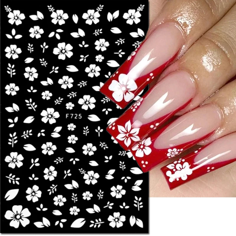 3D Nagelsticker Weißer Pflaumenblüten mit Goldperlen & Schmetterlingen 2.
