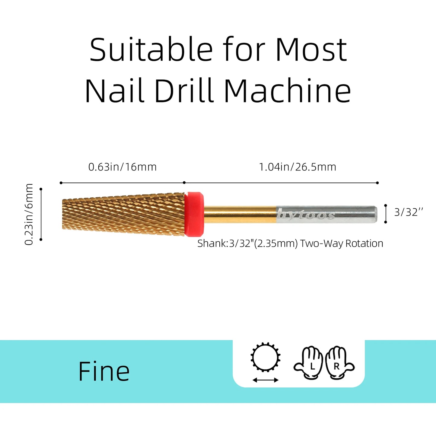 HYTOOS 5-in-1 Hartmetall Nagelfräser – 16 mm, Flat Top, Tapered, für Gelentfernung & Maniküre