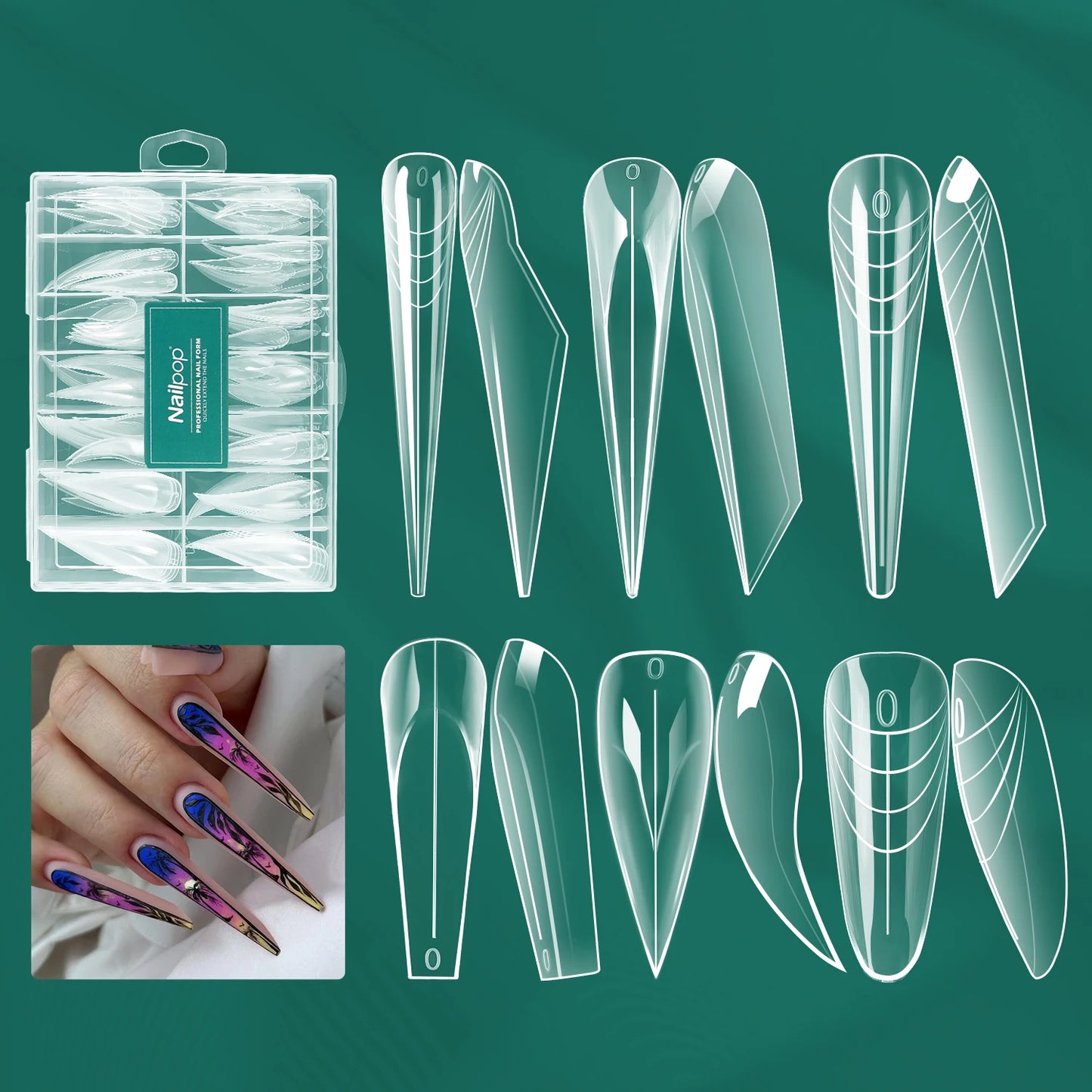 Dual Form Tips – 120 Stück | Wiederverwendbare Press-On Schablonen für Acryl/Polygel mit Nummerierung (14 Größen)