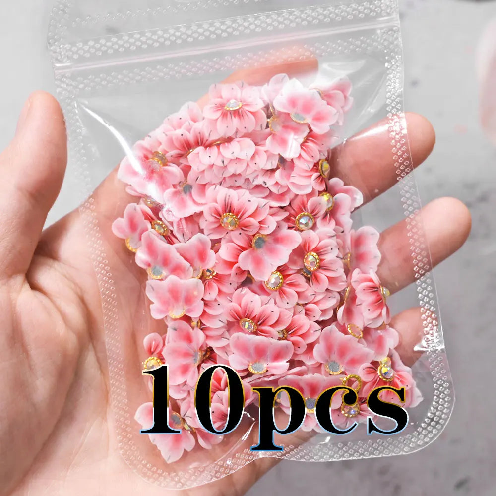 3D Acryl-Blumen Weiß – Nail Art Deko Set (10/12 Stück) mit Strass