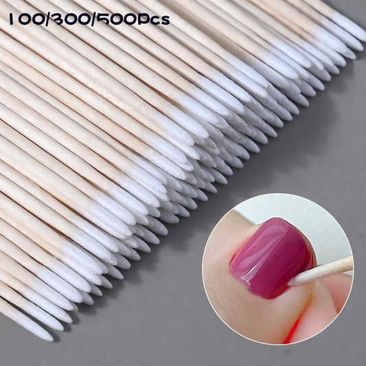 Reinigungsstäbchen aus Holz – 100/300 Stk mit Baumwollkopf für Maniküre & Nagellackkorrektur