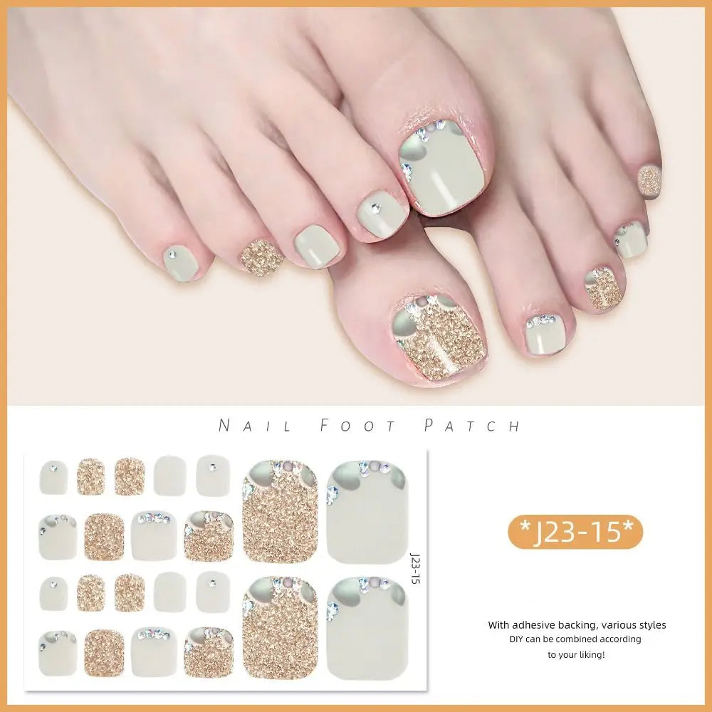 Abziehbare Fußnagelsticker – 22-teiliges Set für Modebewusste Pediküre mit Glanz-Effekt