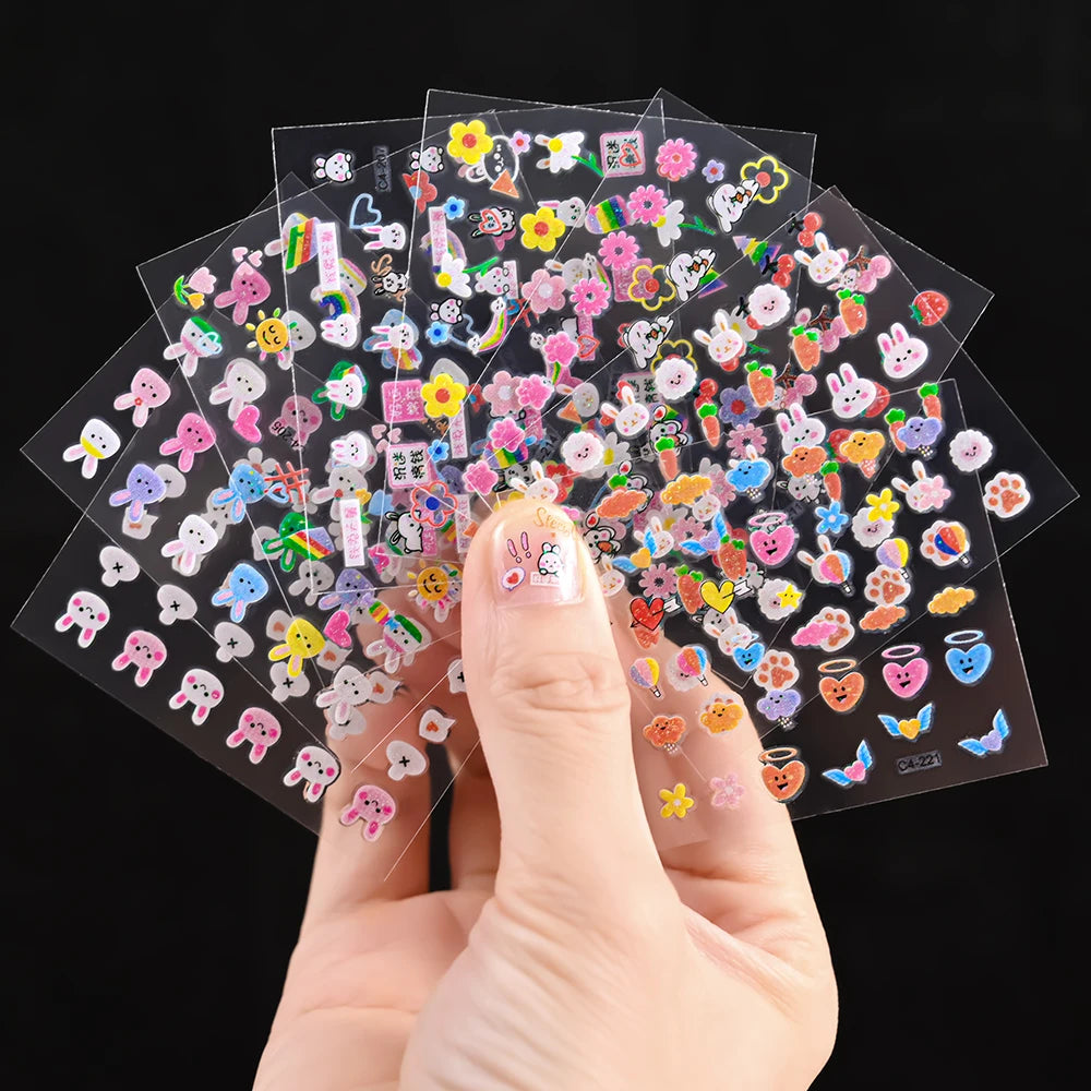 Kinder Nagelsticker „Häschen & Glitzer“ – 30 Stk Cartoon Nail Art mit Pailletten