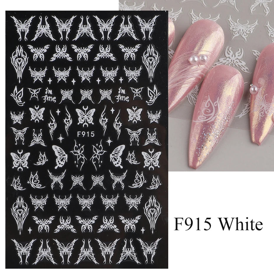 1PCS New 3D Devil's Eye Snake Nail Stickers Nail Art Decoration Black White Flowers Leaves Sticker Nail Art Decals Nail Parts