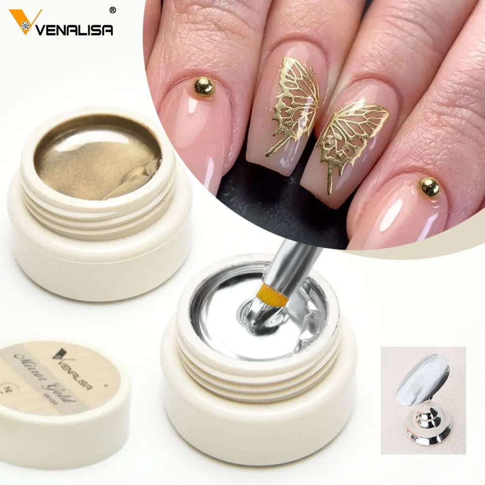 Venalisa 5ml Metallic Mirror Gel – Silber & Gold – UV-Gel für Spiegeleffekt & Modellage