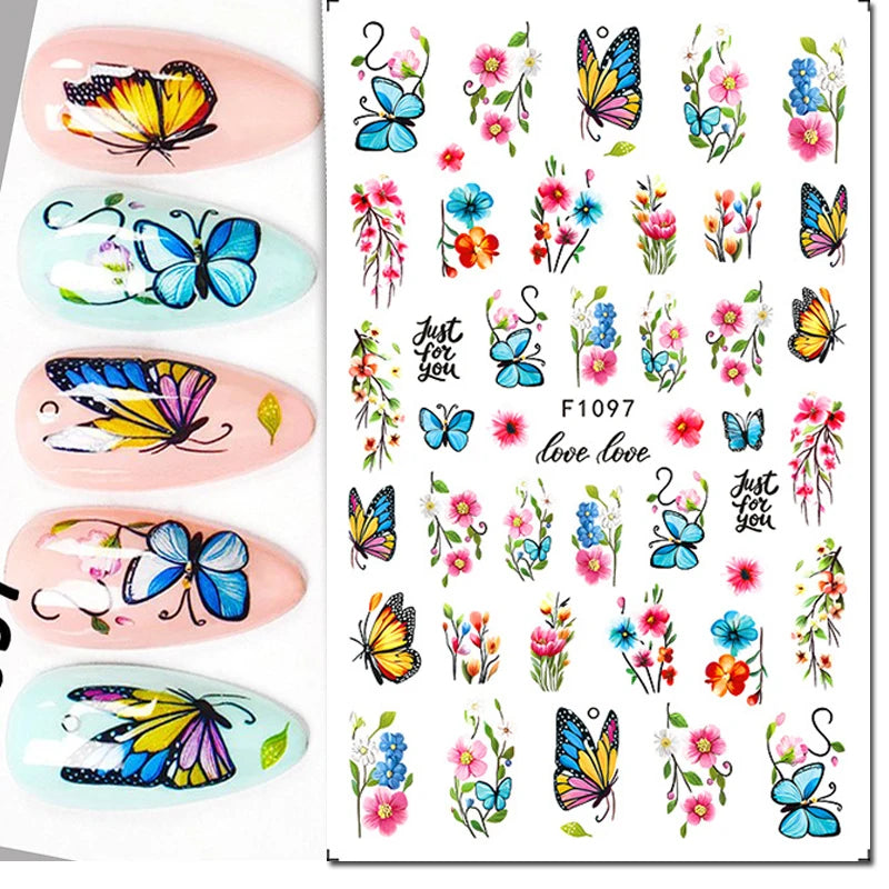 3d Nail Art Stickers Purple Lavenders Bunch Flowers Girls Rabbits Butterflys Decals For Nails Tips Decorations Manicures