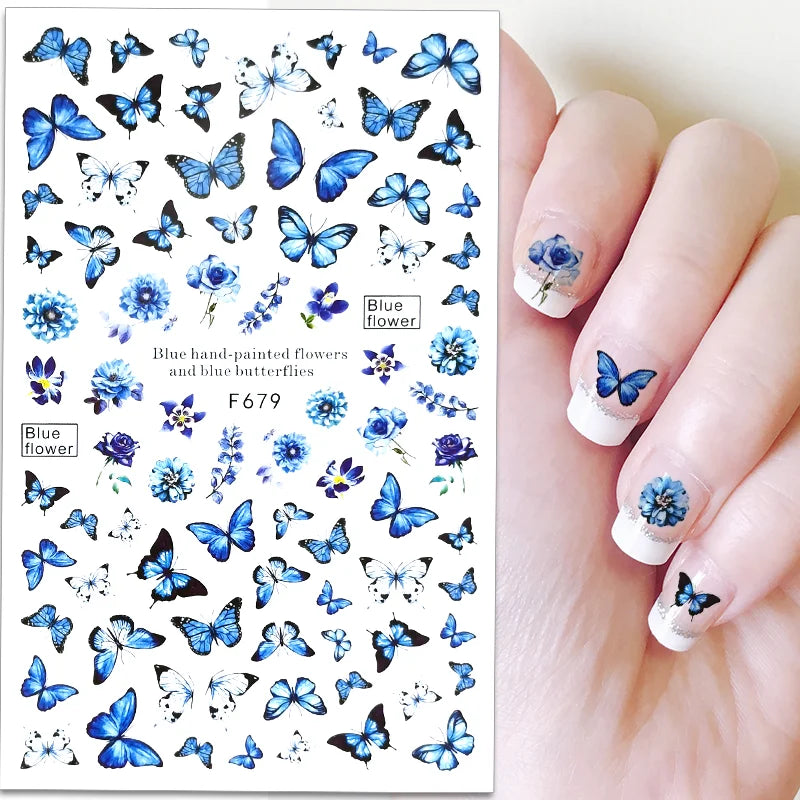 1PCS New 3D Devil's Eye Snake Nail Stickers Nail Art Decoration Black White Flowers Leaves Sticker Nail Art Decals Nail Parts