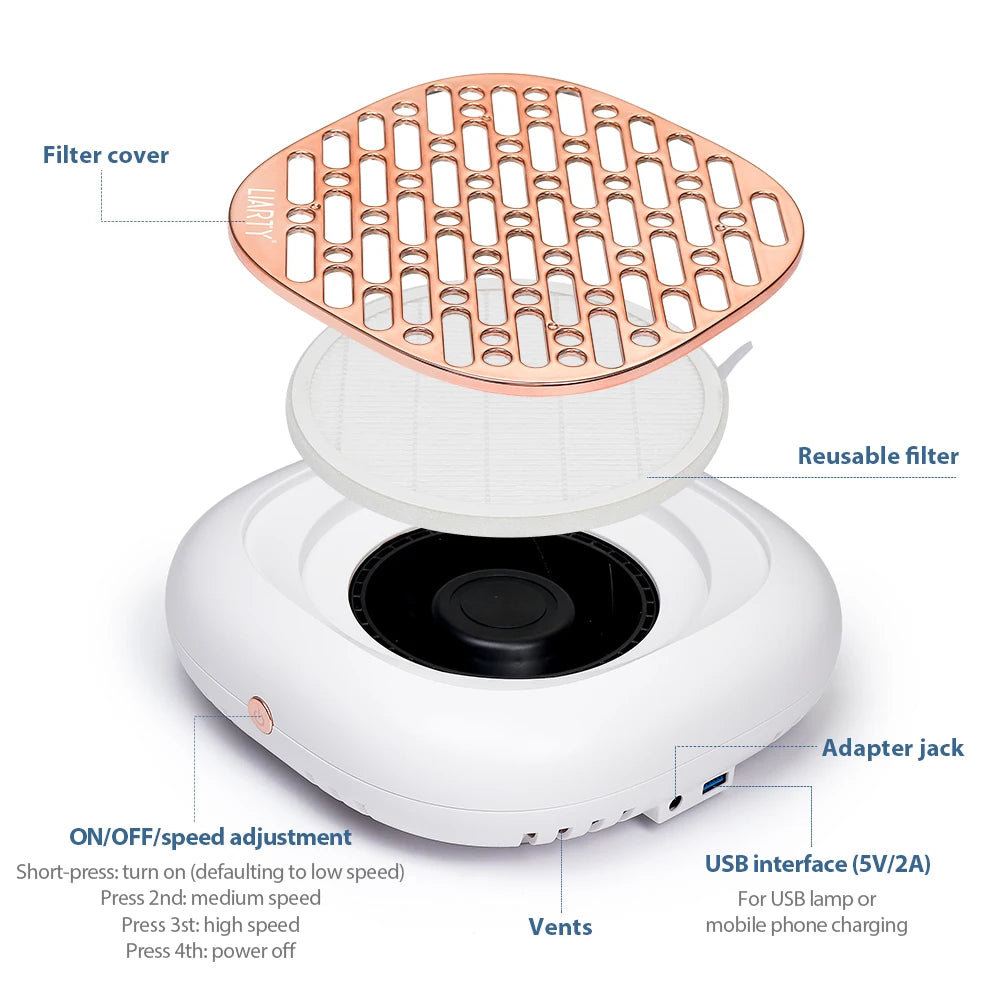 130W Turbo Nagelstaubabsaugung mit 2 Filtern – Bürstenloser Profi Nail Dust Collector für Maniküre & Pediküre