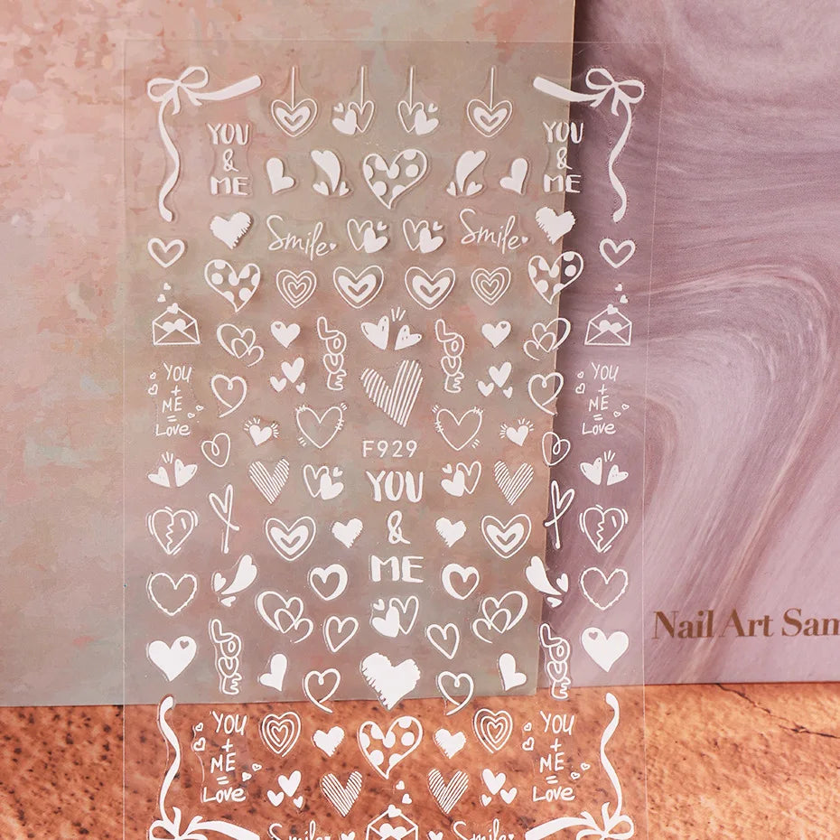 Love & Heart Valentine's Day Nail Stickers – Schwarz Weiß 3D Aufkleber