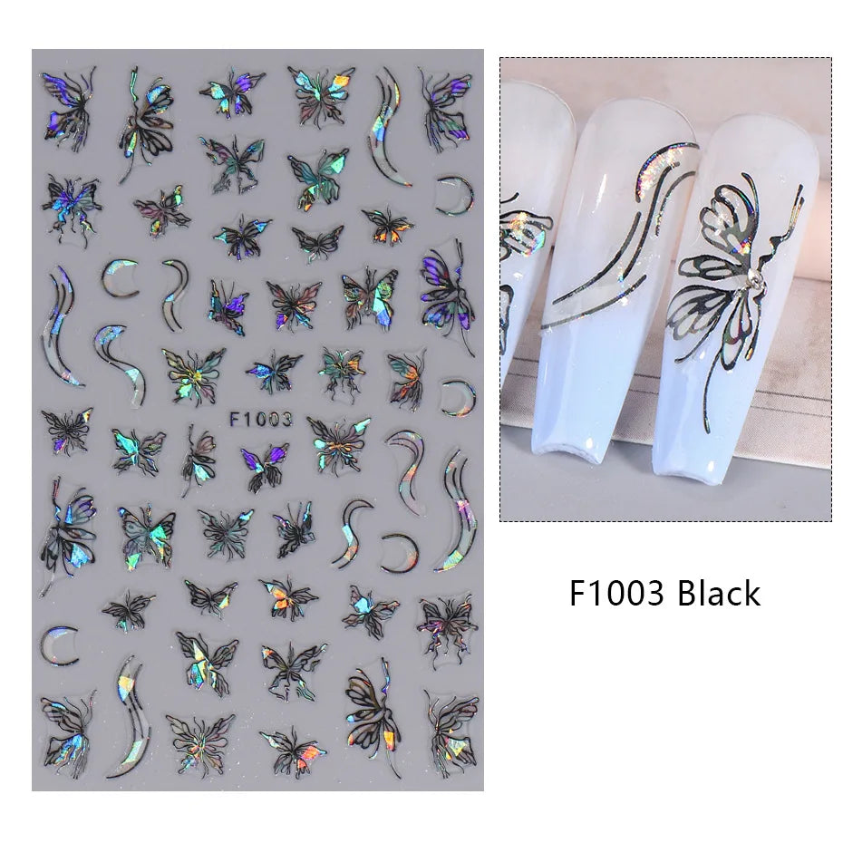 1PCS New 3D Devil's Eye Snake Nail Stickers Nail Art Decoration Black White Flowers Leaves Sticker Nail Art Decals Nail Parts