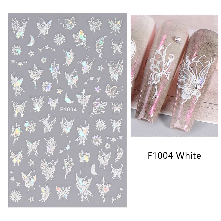 1PCS New 3D Devil's Eye Snake Nail Stickers Nail Art Decoration Black White Flowers Leaves Sticker Nail Art Decals Nail Parts