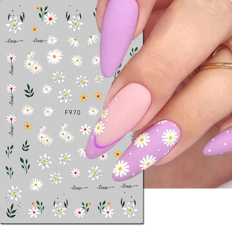 3D Nagelsticker Weißer Pflaumenblüten mit Goldperlen & Schmetterlingen 2.