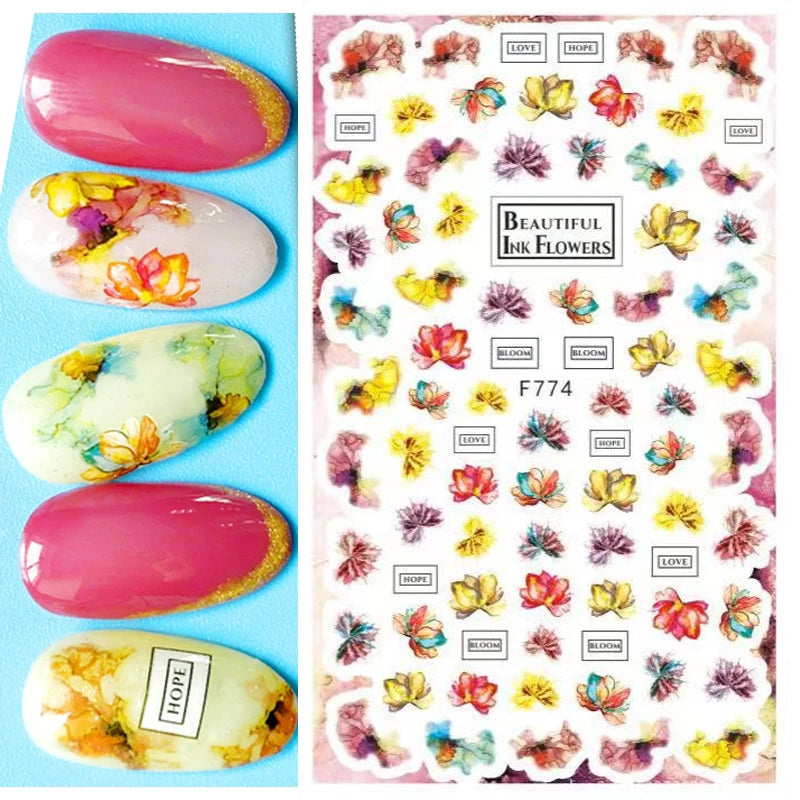 3D Nail Sticker – Tropische Blätter & Linien Design Schwarz & Weiß