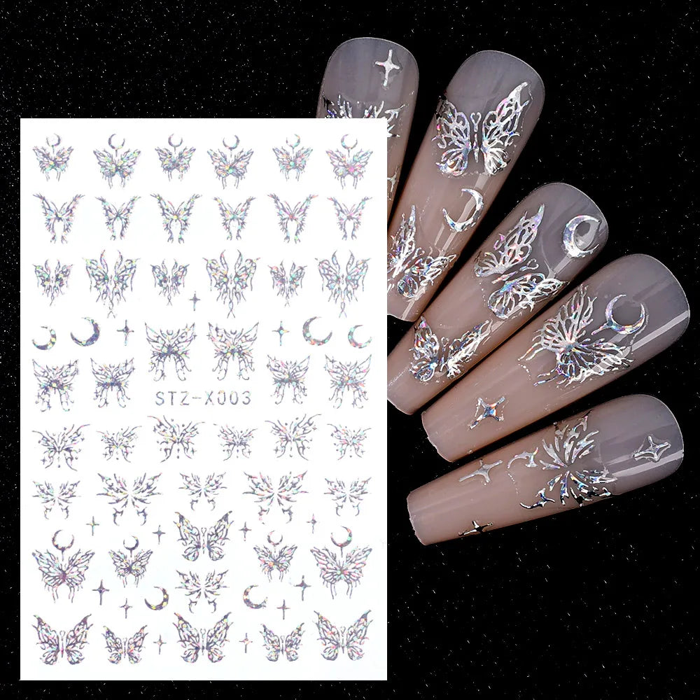 Holographische Nail Sticker – 3D Laser Butterfly, Snake, Dragon & Stars