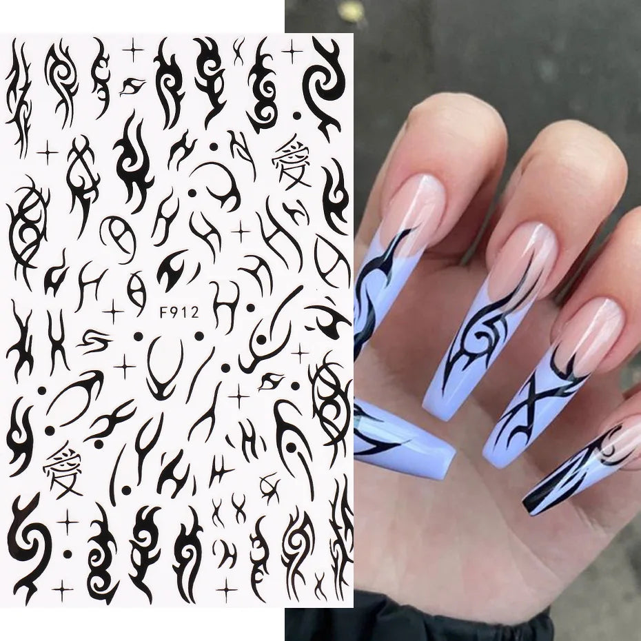1PCS New 3D Devil's Eye Snake Nail Stickers Nail Art Decoration Black White Flowers Leaves Sticker Nail Art Decals Nail Parts