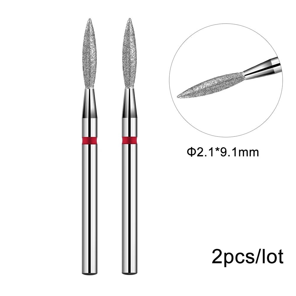 2er-Set Diamant-Fräserbits – Flammenform für Nagelhaut & Gellack (3/32", Profi-Qualität)