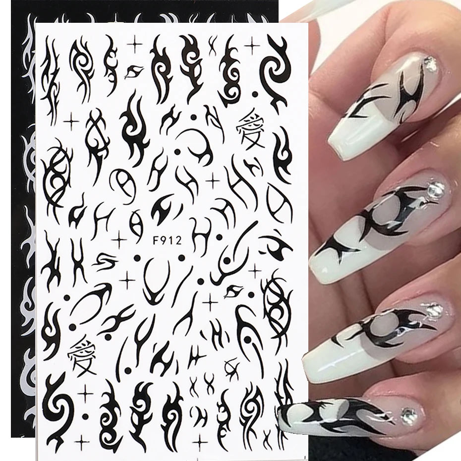 1PCS New 3D Devil's Eye Snake Nail Stickers Nail Art Decoration Black White Flowers Leaves Sticker Nail Art Decals Nail Parts