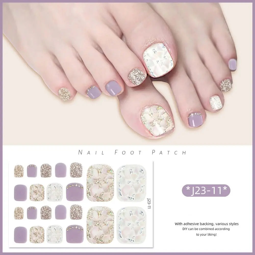 Abziehbare Fußnagelsticker – 22-teiliges Set für Modebewusste Pediküre mit Glanz-Effekt