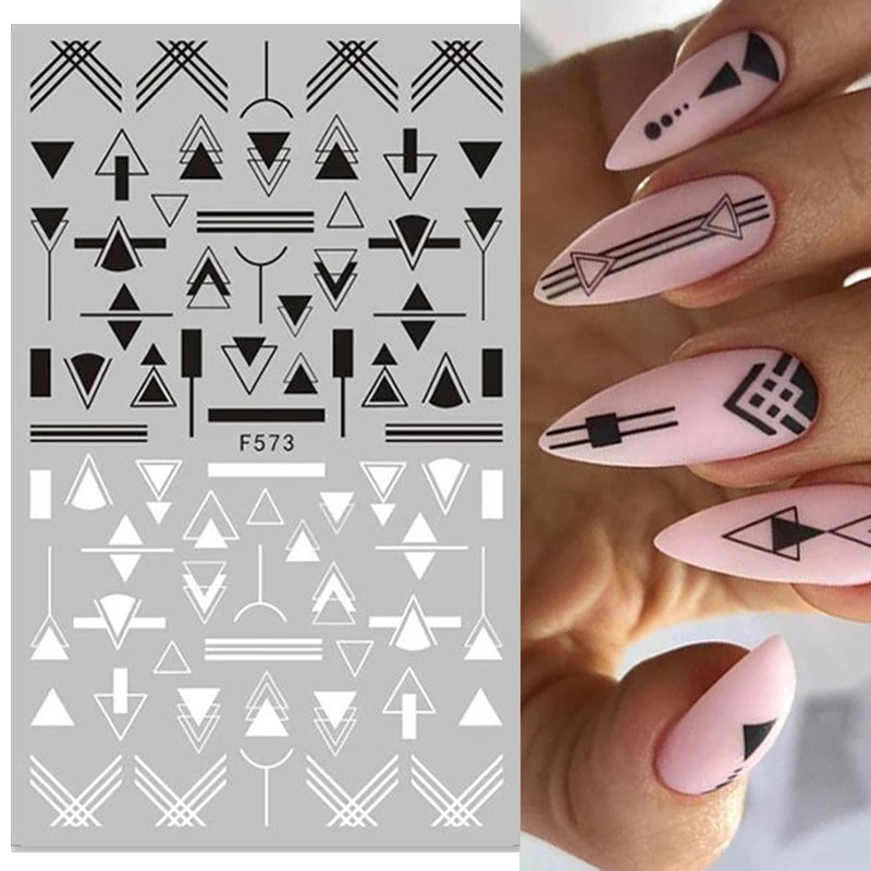 1PCS New 3D Devil's Eye Snake Nail Stickers Nail Art Decoration Black White Flowers Leaves Sticker Nail Art Decals Nail Parts
