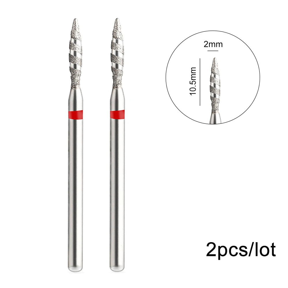 2er-Set Diamant-Fräserbits – Flammenform für Nagelhaut & Gellack (3/32", Profi-Qualität)