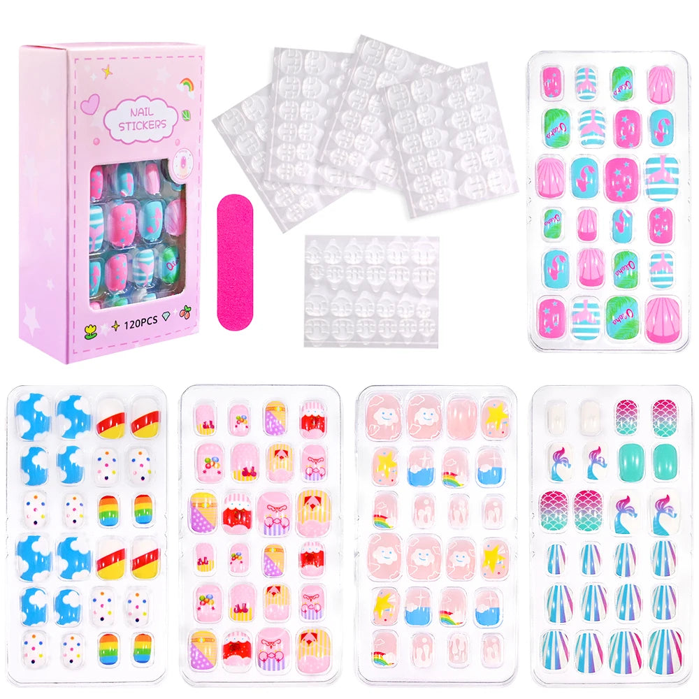 Kinder Press-On Nägel Set – 120 Stück | Kurz, bunt & mit Jelly-Kleber
