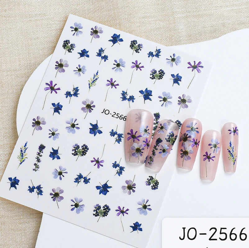 3D Nagelsticker Weißer Pflaumenblüten mit Goldperlen & Schmetterlingen 2.