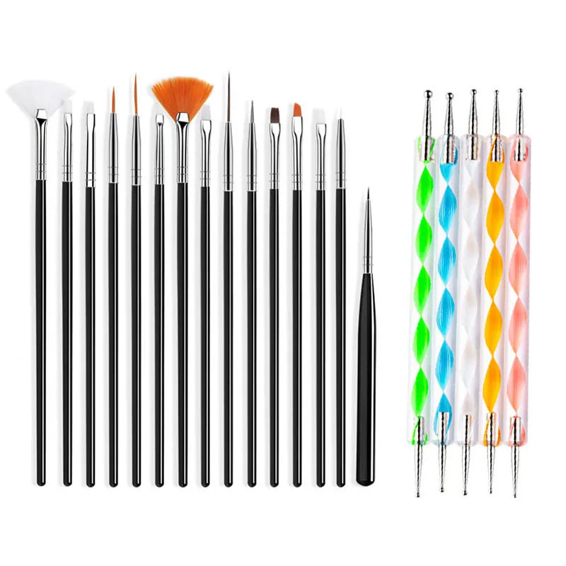 Nail Art Pinselset – 5/20 Stk für Malerei, Dotting, Liner & Acryl-Gel