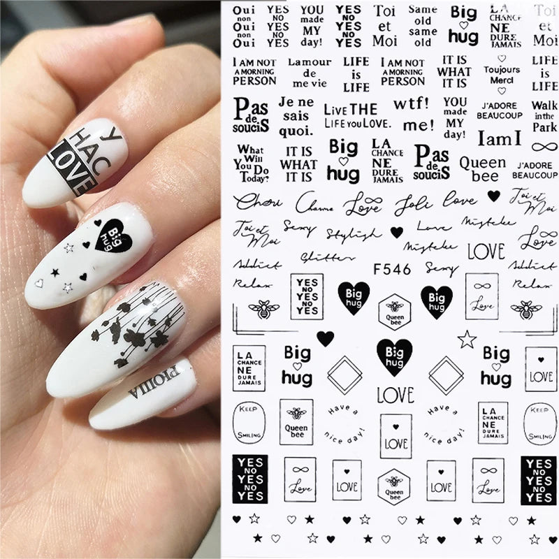 1PCS New 3D Devil's Eye Snake Nail Stickers Nail Art Decoration Black White Flowers Leaves Sticker Nail Art Decals Nail Parts