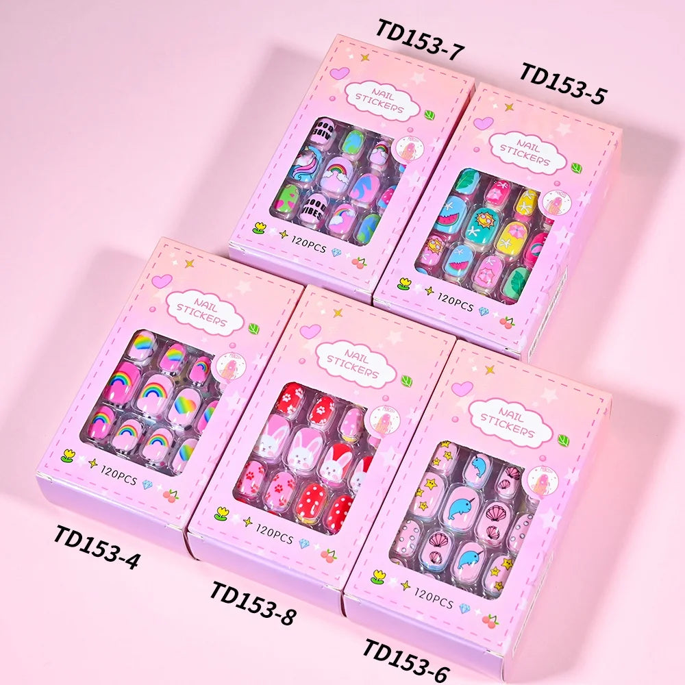 Kinder Press-On Nägel – 5er Set (120 Stück) | Bunt & Süßigkeiten-Design