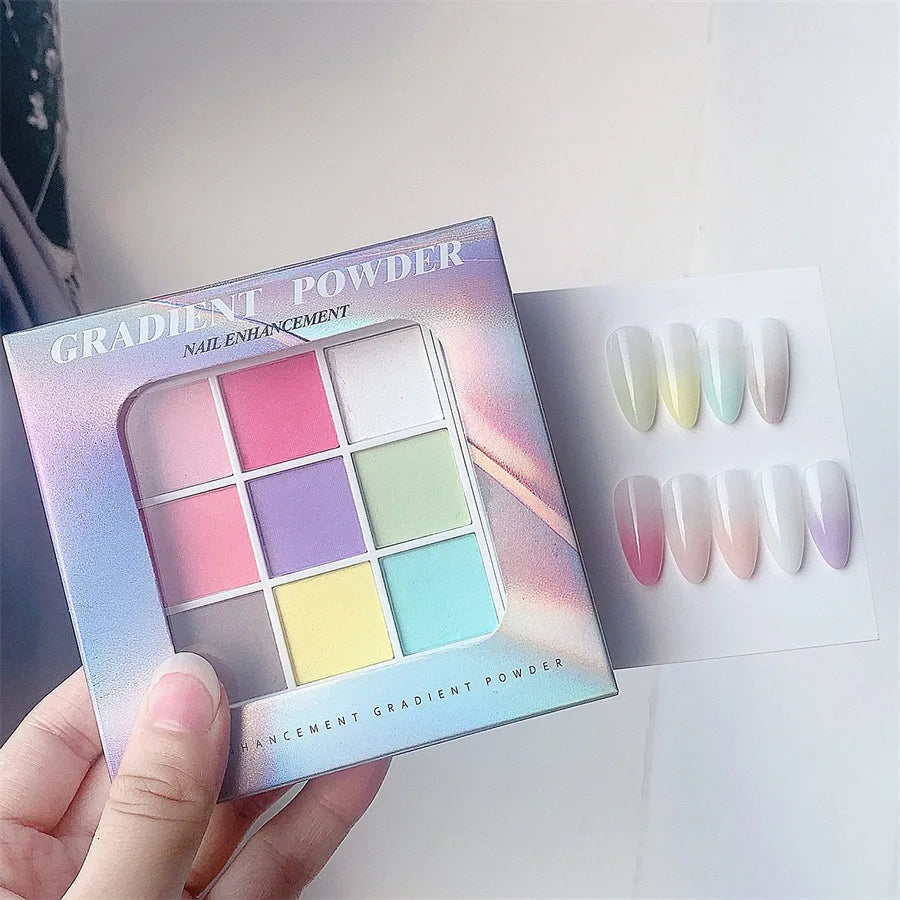 9 Farben Feste Nail Art Patting Powder – Glitzer, Schimmer & Matte Effekt
