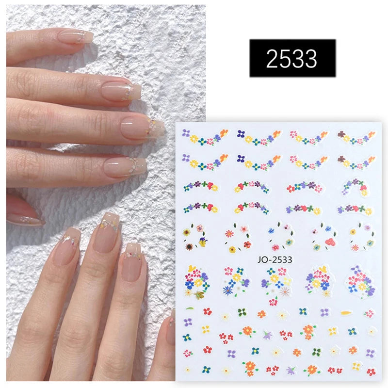 3D Nagelsticker Weißer Pflaumenblüten mit Goldperlen & Schmetterlingen 2.