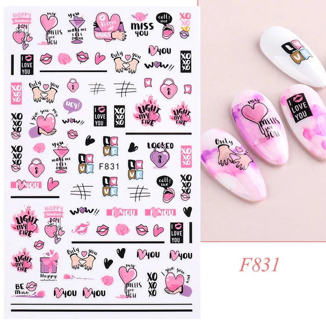 Love & Heart Valentine's Day Nail Stickers – Schwarz Weiß 3D Aufkleber