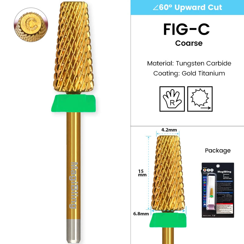Tapered Barrel Fräserbit – Hartmetall (Tungsten), für Gelentfernung & Polieren (4XC, Gold)