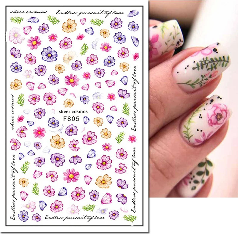 3D Nail Sticker – Tropische Blätter & Linien Design Schwarz & Weiß