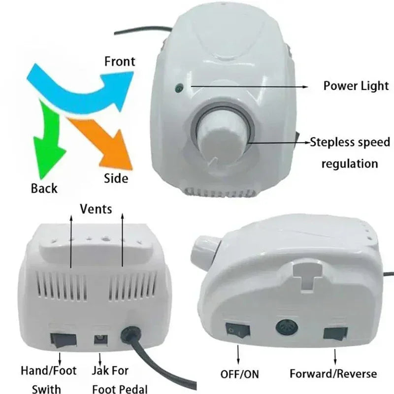 Strong 210 – Professionelle elektrische Nagelfräse 65W, 35000 U/Min, H200 Handstück, Steuerbox 30V