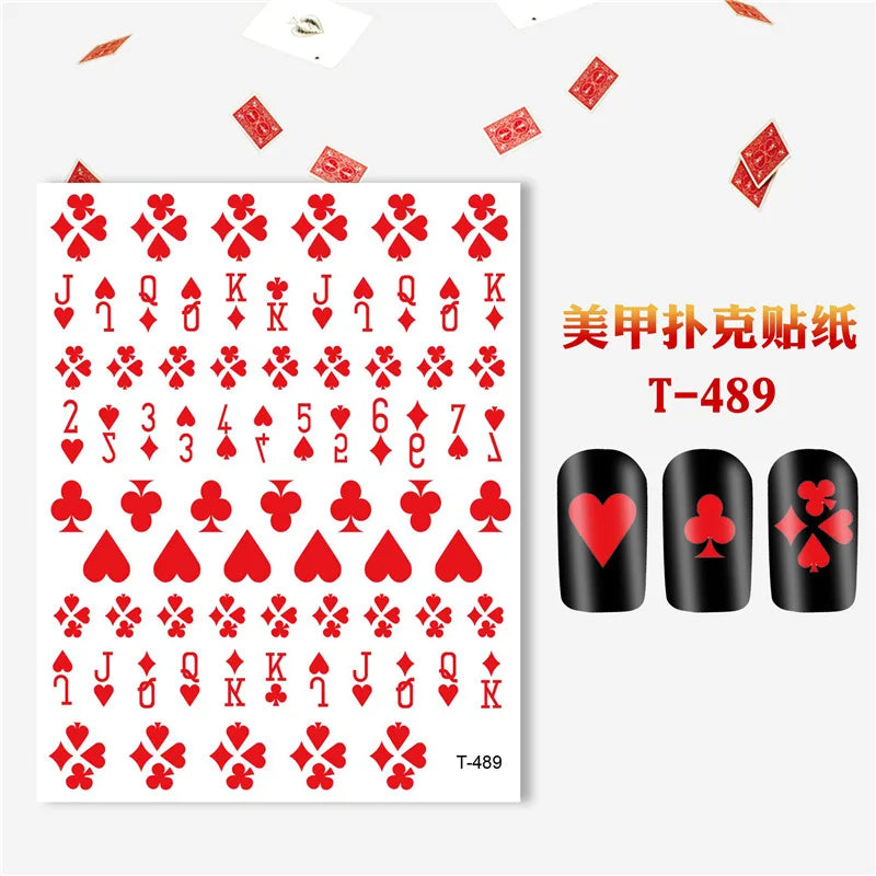 Pokerkarten Nail Sticker – 3D Nagelaufkleber mit Spielkarten & Symbolen