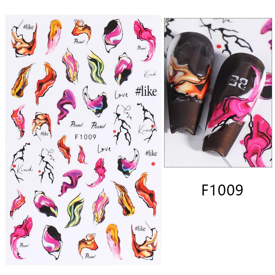 1PCS New 3D Devil's Eye Snake Nail Stickers Nail Art Decoration Black White Flowers Leaves Sticker Nail Art Decals Nail Parts