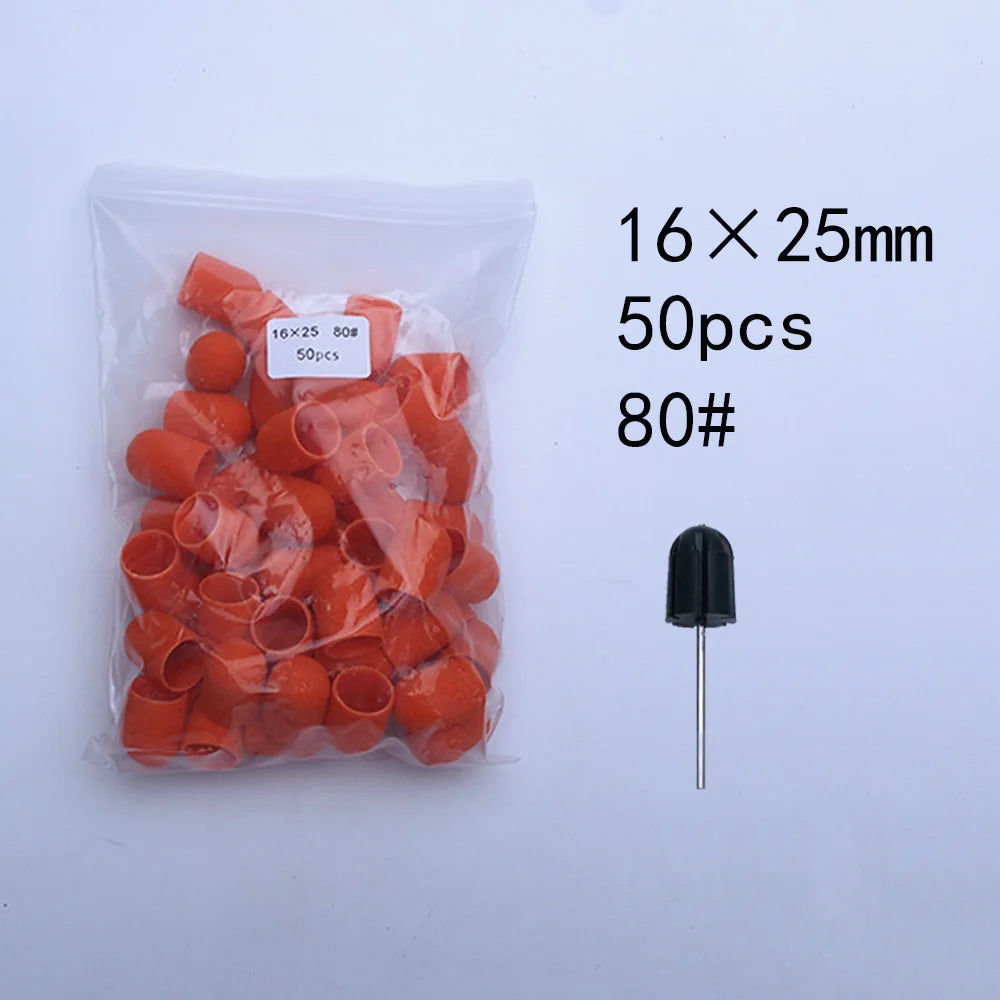 50er Set Schleifkappen für Nagelpflege mit Gummi-Träger – Pediküre & Hornhautentfernung