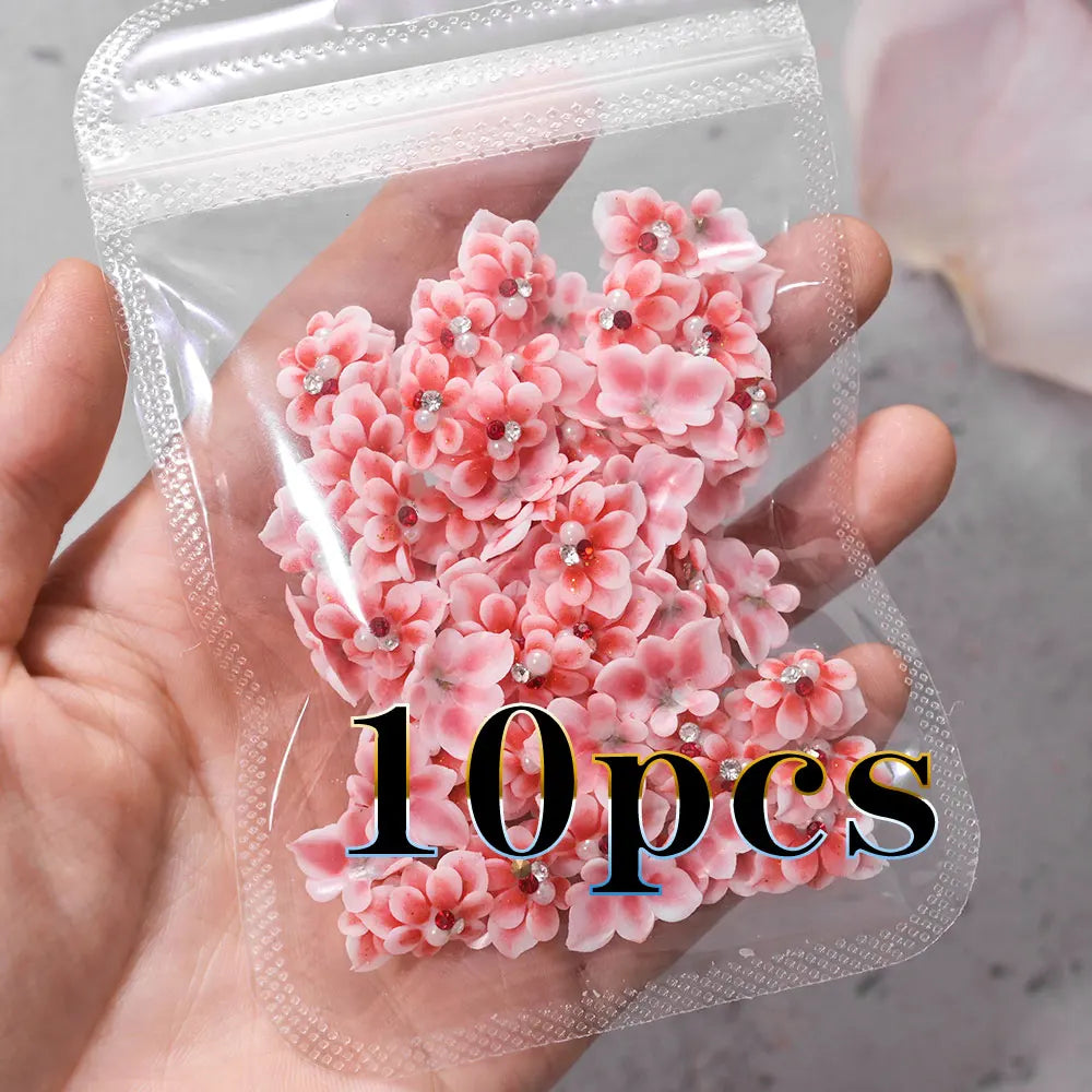 3D Acryl-Blumen Weiß – Nail Art Deko Set (10/12 Stück) mit Strass