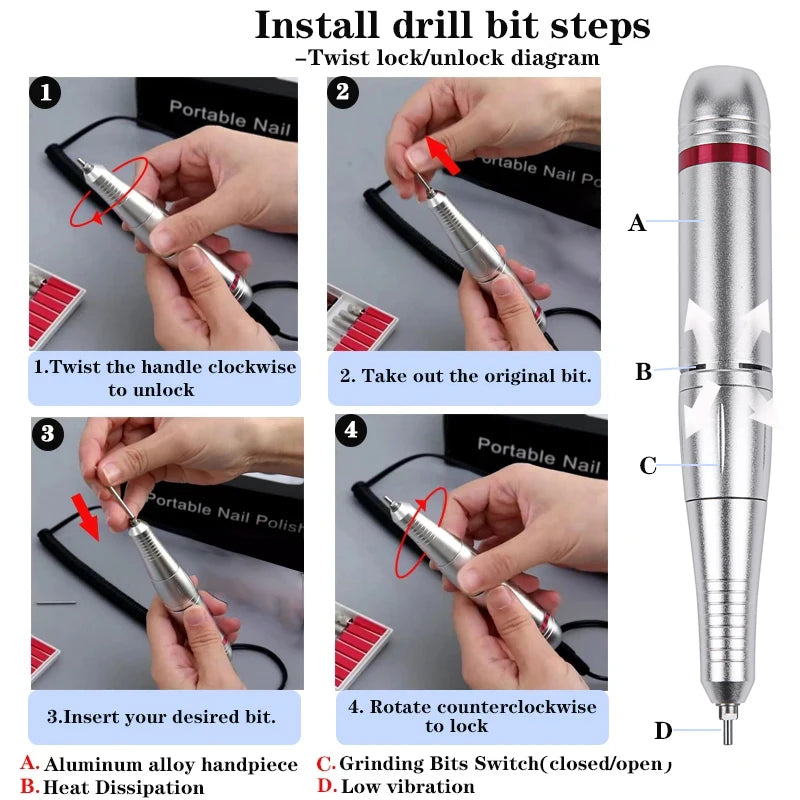 Profi Nagelfräser 45000 RPM – Elektrische Maniküre & Pediküre Maschine mit Display & Zubehör | Leise & Leistungsstark