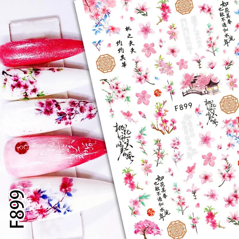 3D Nail Sticker – Tropische Blätter & Linien Design Schwarz & Weiß